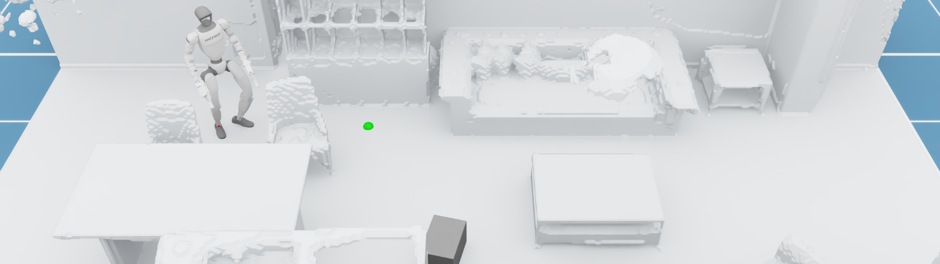 Humanoid starts in a furnished 3D scene