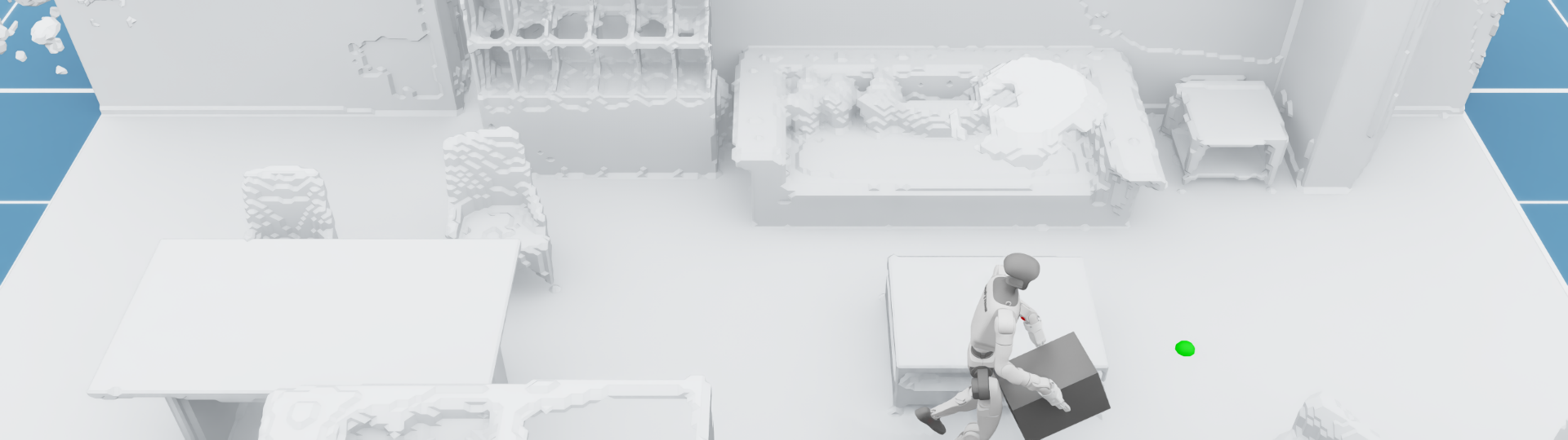 Humanoid carries the object around an obstacle